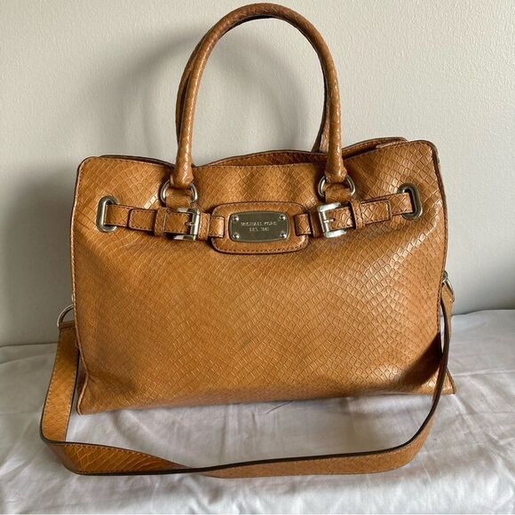MICHAEL KORS Tan Brown Acorn Hamilton Jet Set Selma Satchel Shoulder Bag - Picture 1 of 10
